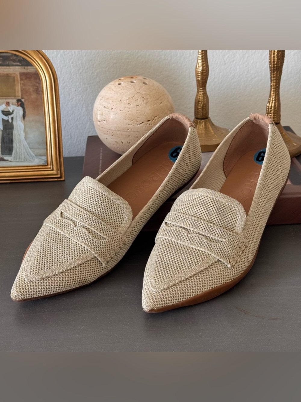Aerosoles Knitted Pointed Loafer Flats Champagne Lurex